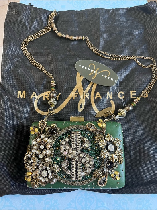 Mary Frances Handbags - Mary Frances Green Jeweled Dollar Sign Evening Clutch new with tags